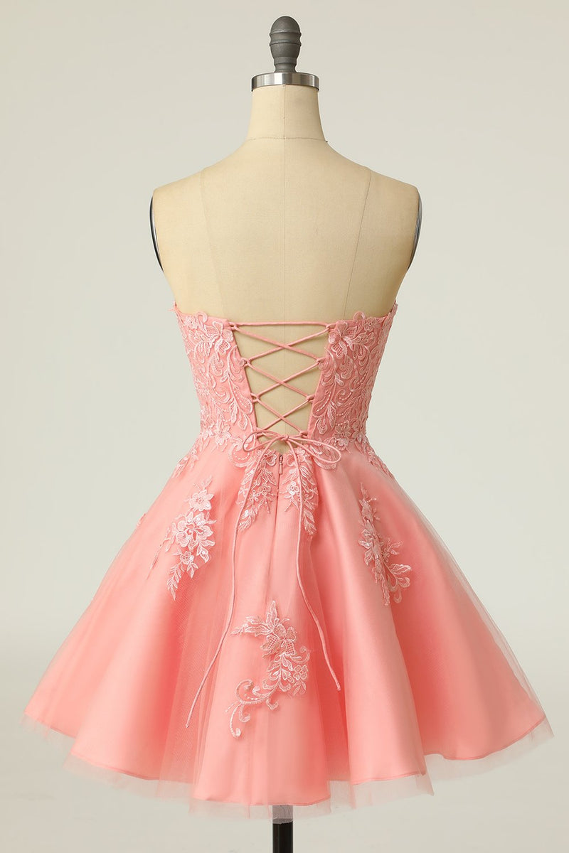 Load image into Gallery viewer, Blush Strapless Short Formal Dress with Appliques