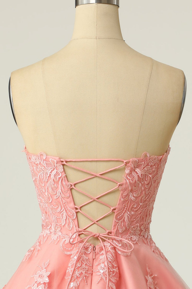 Load image into Gallery viewer, Blush Strapless Short Formal Dress with Appliques