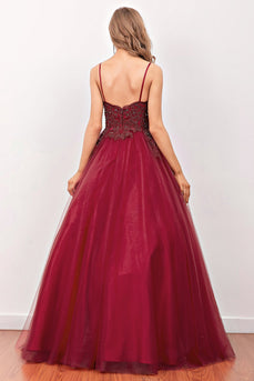 Burgundy Beaded Long Formal Dress