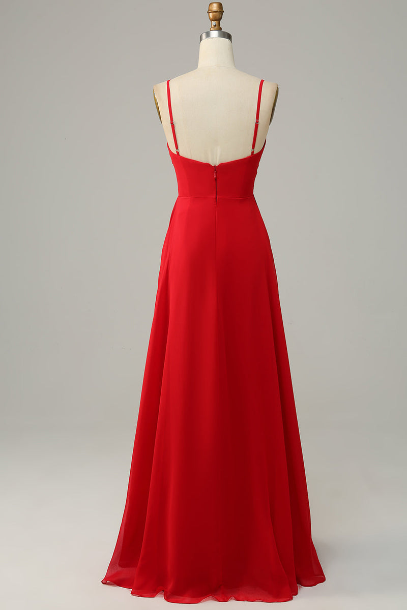 Load image into Gallery viewer, Red Spaghetti Straps A Line Bridesmaid Dress