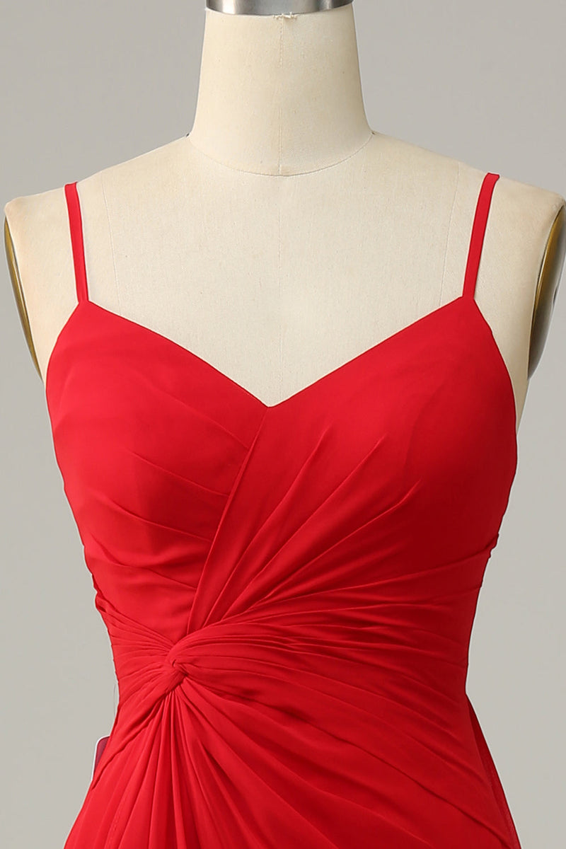 Load image into Gallery viewer, Red Spaghetti Straps A Line Bridesmaid Dress