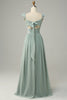 Load image into Gallery viewer, A Line Dusty Sage Ruffles Bridesmaid Dress