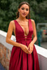 Load image into Gallery viewer, Deep V-Neck Burgundy Satin Long Formal Dress