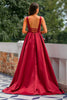 Load image into Gallery viewer, Deep V-Neck Burgundy Satin Long Formal Dress