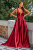 Load image into Gallery viewer, Deep V-Neck Burgundy Satin Long Formal Dress