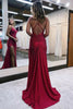 Load image into Gallery viewer, Sparkly Dark Red One Shoulder Sheath Long Formal Dress with Slit