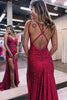 Load image into Gallery viewer, Sparkly Dark Red One Shoulder Sheath Long Formal Dress with Slit