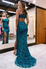 Load image into Gallery viewer, Sparkly Peacock Blue Sequins Mermaid One Shoulder Long Formal Dress with Slit