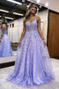 Load image into Gallery viewer, Sparkly Lilac A-Line Spaghetti Straps Long Formal Dress with Appliques