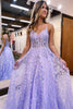 Load image into Gallery viewer, Sparkly Lilac A-Line Spaghetti Straps Long Formal Dress with Appliques