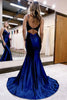 Load image into Gallery viewer, Sparkly Navy Beaded Open Back Mermaid Long Formal Dress