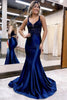 Load image into Gallery viewer, Sparkly Navy Beaded Open Back Mermaid Long Formal Dress