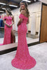 Load image into Gallery viewer, Sparkly Hot Pink One Shoulder Sequins Long Formal Dress