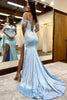 Load image into Gallery viewer, Sparkly Light Blue Sequins Mermaid Long Formal Dress with Feathers