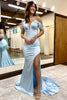 Load image into Gallery viewer, Sparkly Light Blue Sequins Mermaid Long Formal Dress with Feathers