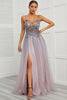 Load image into Gallery viewer, Spaghetti Straps Appliques Long Formal Dress with Split Front