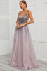 Load image into Gallery viewer, Spaghetti Straps Appliques Long Formal Dress with Split Front