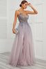 Load image into Gallery viewer, Spaghetti Straps Appliques Long Formal Dress with Split Front