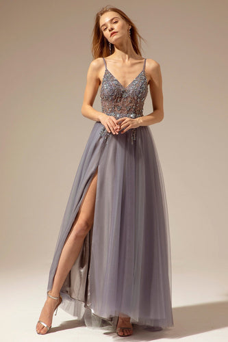 Spaghetti Straps Long Formal Dress With Slit