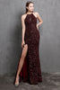 Load image into Gallery viewer, Burgundy Sequin Long Formal Dress with Slit