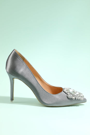 Grey Rhinestone Party Shoes