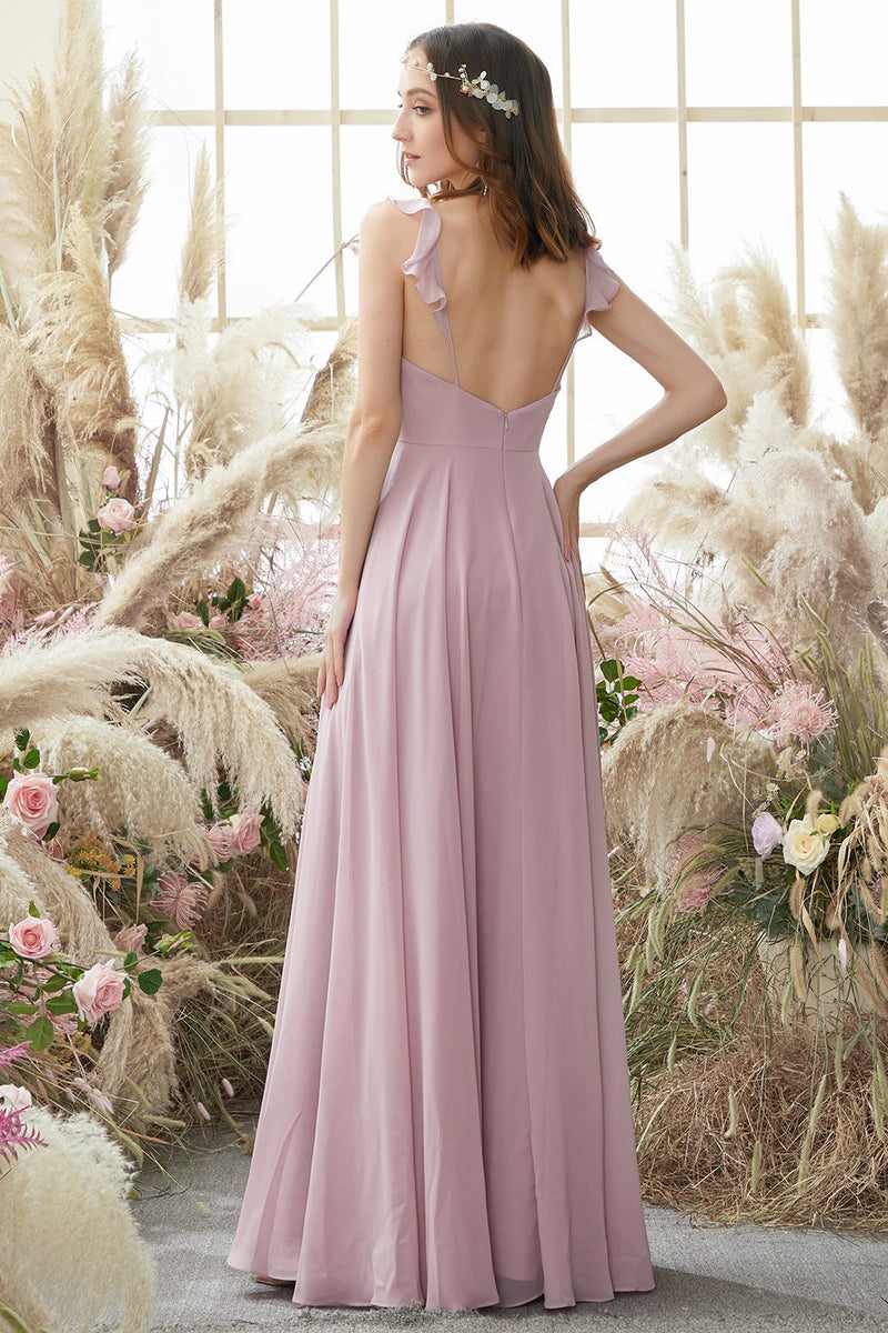 Load image into Gallery viewer, Blush Spaghetti Straps Chiffon Bridesmaid Dress