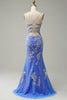 Load image into Gallery viewer, Glitter Blue Mermaid Lace Long Formal Dress with Slit