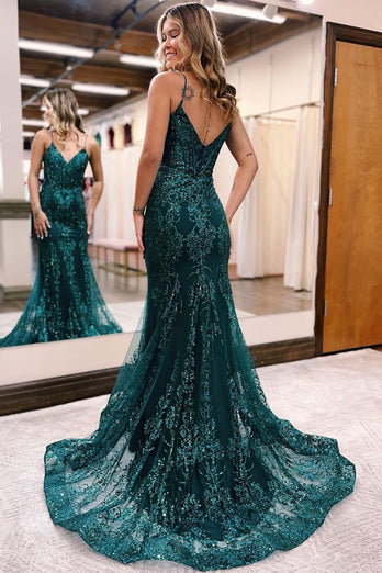 Sparkly Dark Green Mermaid Sequin Long Formal Dress