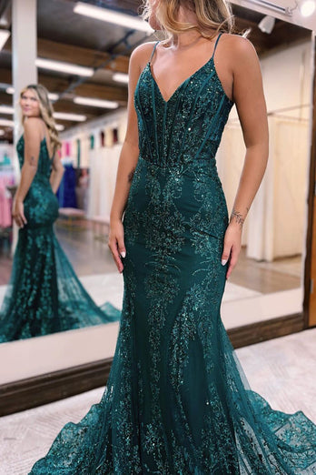 Sparkly Dark Green Mermaid Sequin Long Formal Dress