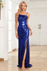 Load image into Gallery viewer, Mermaid Spaghetti Straps Navy Long Formal Dress with Slit