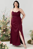 Load image into Gallery viewer, Burgundy Satin Sheath Halter Plus Size Bridesmaid Dress With Slit