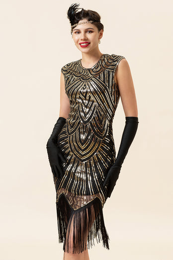 Black Gatsby Glitter Fringe 1920s Dress