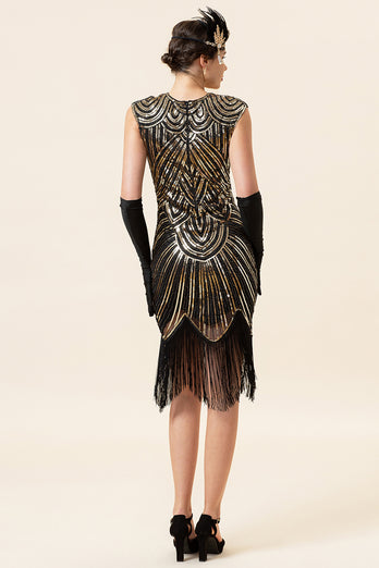 Black Gatsby Glitter Fringe 1920s Dress