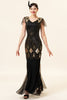 Load image into Gallery viewer, Black and Gold Long Sequin 1920s Dress