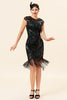 Load image into Gallery viewer, Black Sleeveless Sequin Fringe 1920 Dress