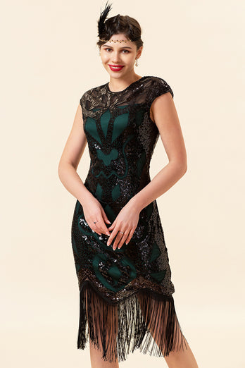 Black Sleeveless Sequin Fringe 1920 Dress