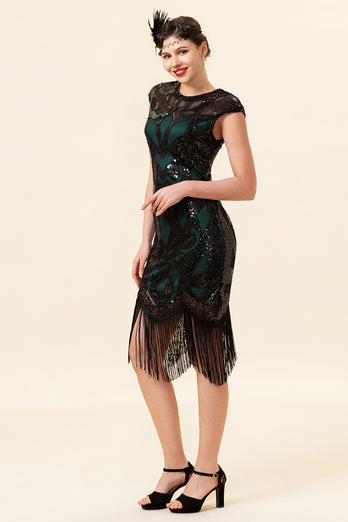 Black Sleeveless Sequin Fringe 1920 Dress