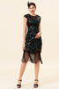 Load image into Gallery viewer, Black Sleeveless Sequin Fringe 1920 Dress