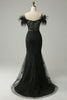 Load image into Gallery viewer, Black Mermaid Lace Long Formal Dress with Feathers