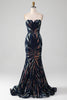 Load image into Gallery viewer, Sparkly Navy Mermaid Sequins Long Formal Dress