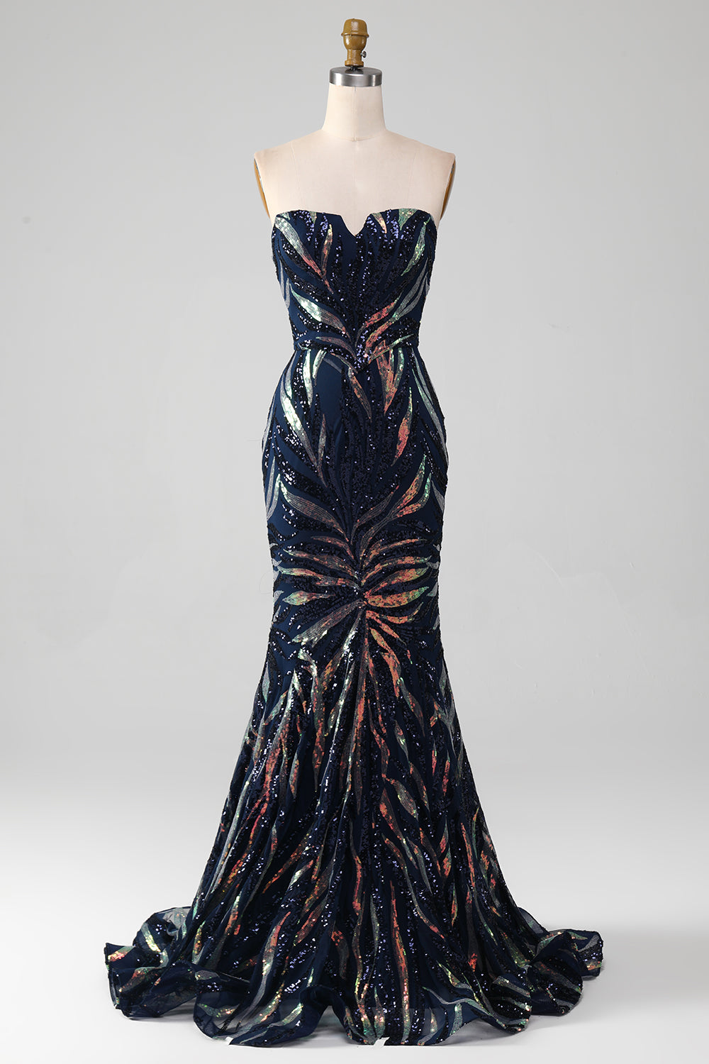 Sparkly Navy Mermaid Sequins Long Formal Dress