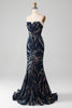 Load image into Gallery viewer, Sparkly Navy Mermaid Sequins Long Formal Dress