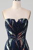 Load image into Gallery viewer, Sparkly Navy Mermaid Sequins Long Formal Dress