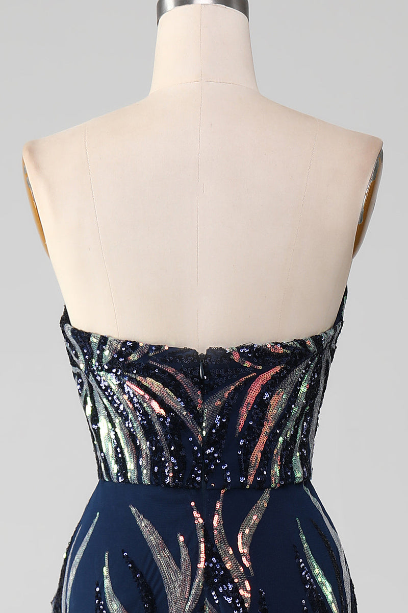 Load image into Gallery viewer, Sparkly Navy Mermaid Sequins Long Formal Dress