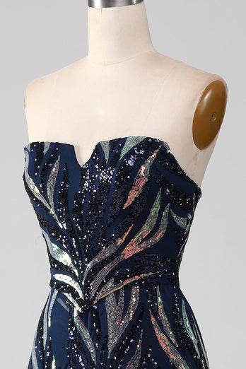 Sparkly Navy Mermaid Sequins Long Formal Dress