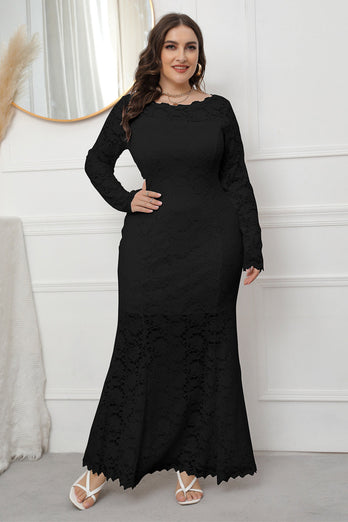 Plus Size Lace Black Long Sleeves Mother Of The Bride Dress