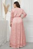 Load image into Gallery viewer, Plus Size V-Neck Lace Pink Mother Of The Bride Dress