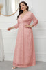 Load image into Gallery viewer, Plus Size V-Neck Lace Pink Mother Of The Bride Dress