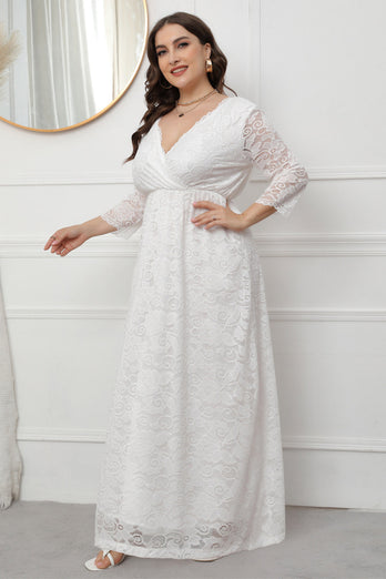 Plus Size V-Neck Lace Pink Mother Of The Bride Dress