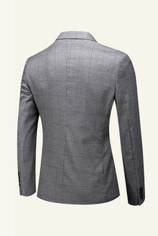 Grey Plaid 3 Piece Notched Lapel Men's Wedding Suits